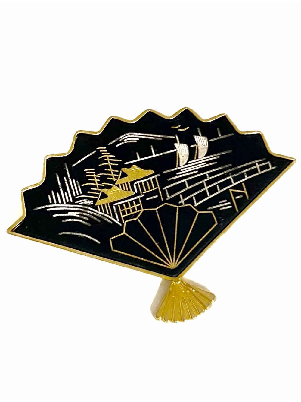 Black and Gold Enamel Fan Pin